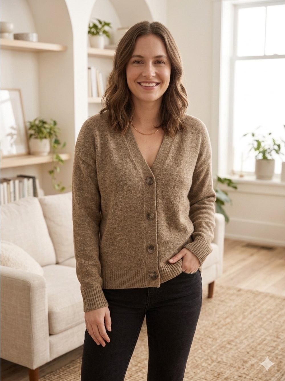 Denver Hayes Brown V-Neck Button Front Knit Cardigan Sweater Women's 1824
